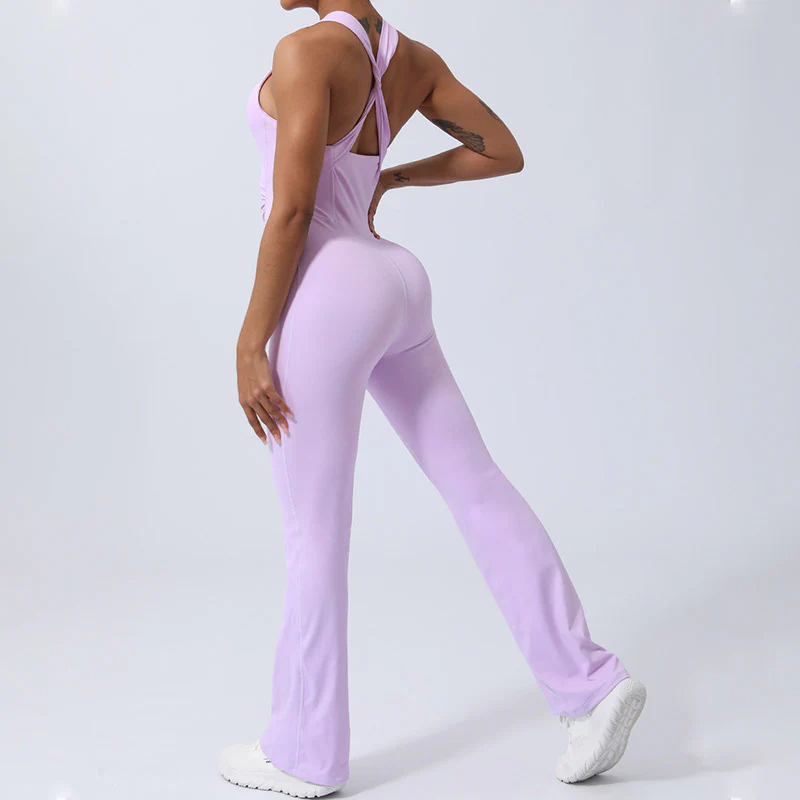 Buddha Stones Donna Allenamento Crisscross Senza Maniche Tuta Svasata Sport Fitness Yoga Bodysuit - Image 15
