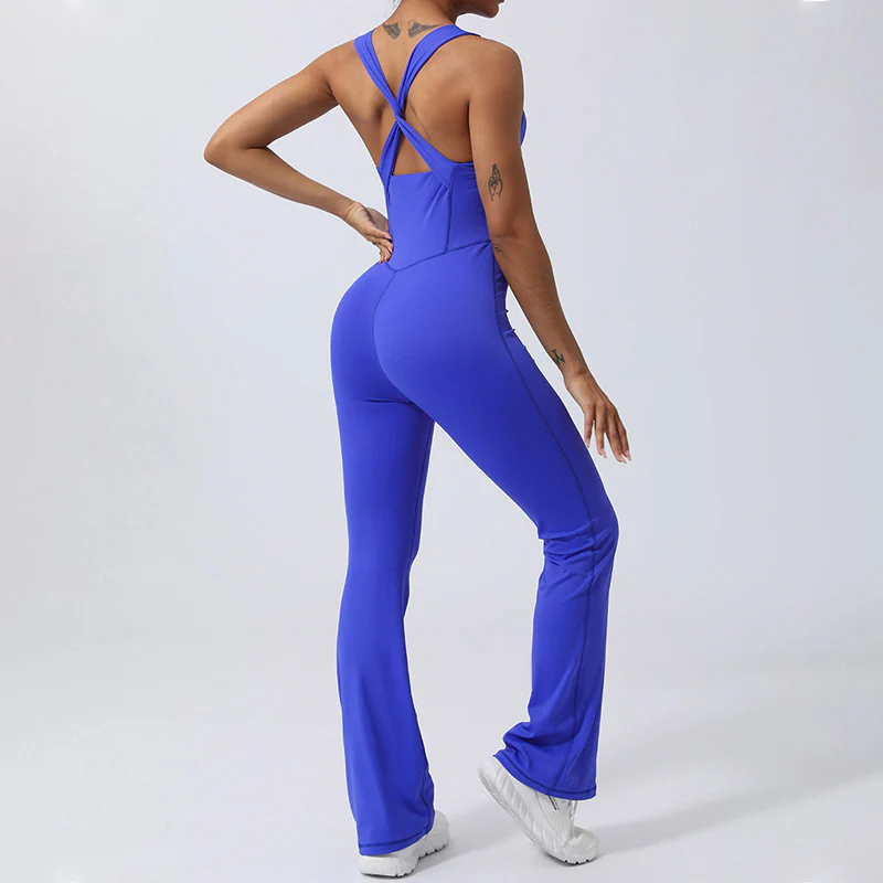 Buddha Stones Donna Allenamento Crisscross Senza Maniche Tuta Svasata Sport Fitness Yoga Bodysuit - Image 18