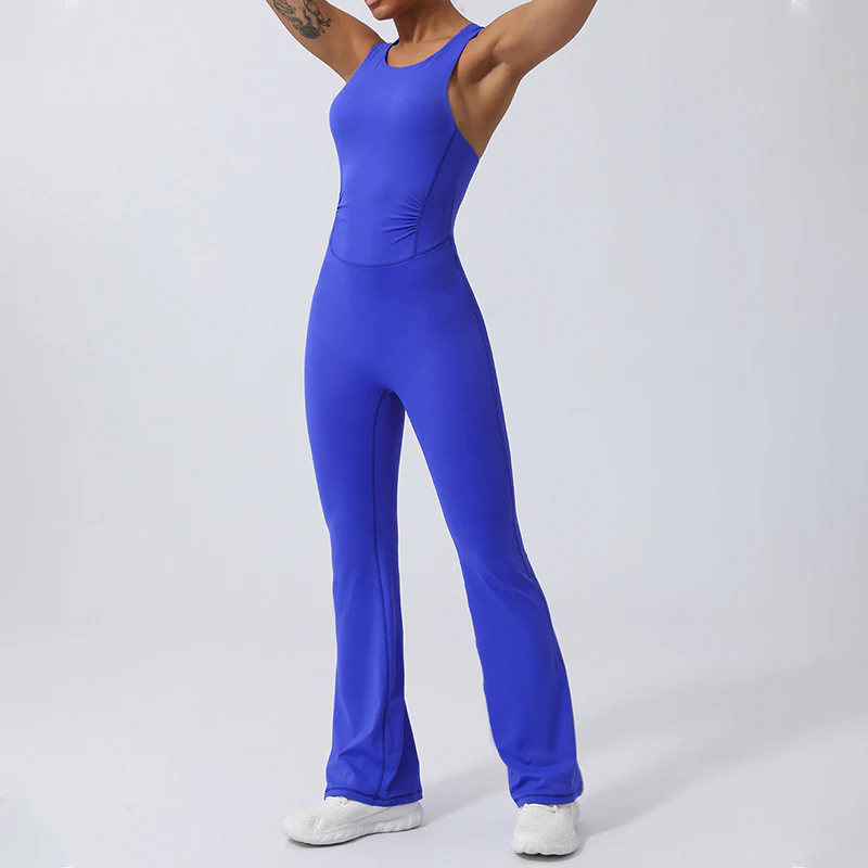 Buddha Stones Donna Allenamento Crisscross Senza Maniche Tuta Svasata Sport Fitness Yoga Bodysuit - Image 19
