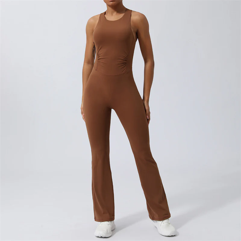 Buddha Stones Donna Allenamento Crisscross Senza Maniche Tuta Svasata Sport Fitness Yoga Bodysuit - Image 2