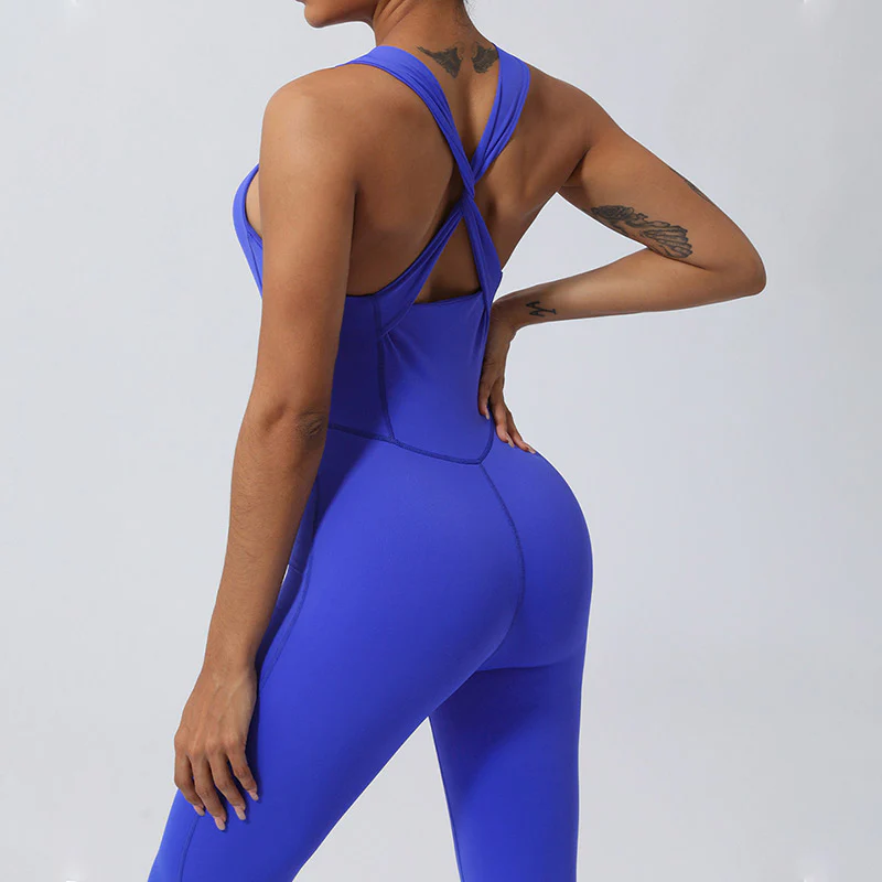 Buddha Stones Donna Allenamento Crisscross Senza Maniche Tuta Svasata Sport Fitness Yoga Bodysuit - Image 20