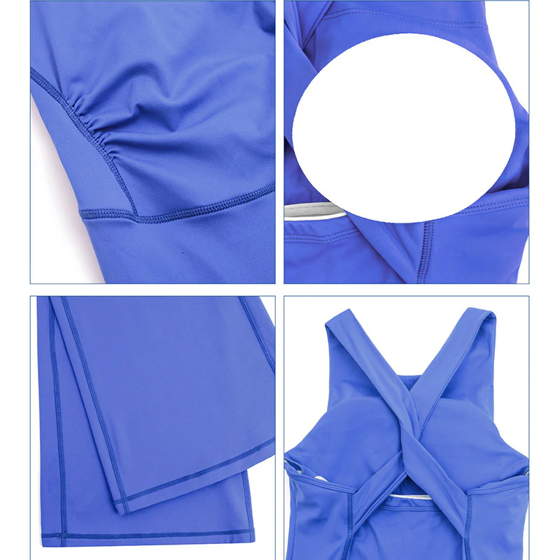 Buddha Stones Donna Allenamento Crisscross Senza Maniche Tuta Svasata Sport Fitness Yoga Bodysuit - Image 21
