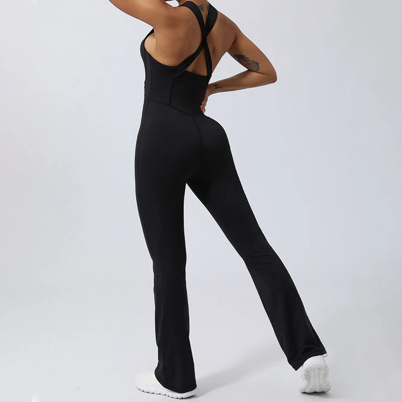 Buddha Stones Donna Allenamento Crisscross Senza Maniche Tuta Svasata Sport Fitness Yoga Bodysuit - Image 24