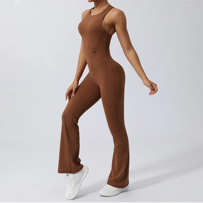 Buddha Stones Donna Allenamento Crisscross Senza Maniche Tuta Svasata Sport Fitness Yoga Bodysuit - Image 4