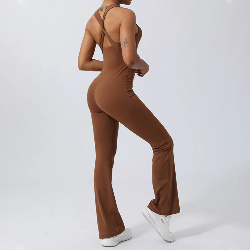 Buddha Stones Donna Allenamento Crisscross Senza Maniche Tuta Svasata Sport Fitness Yoga Bodysuit - Image 5