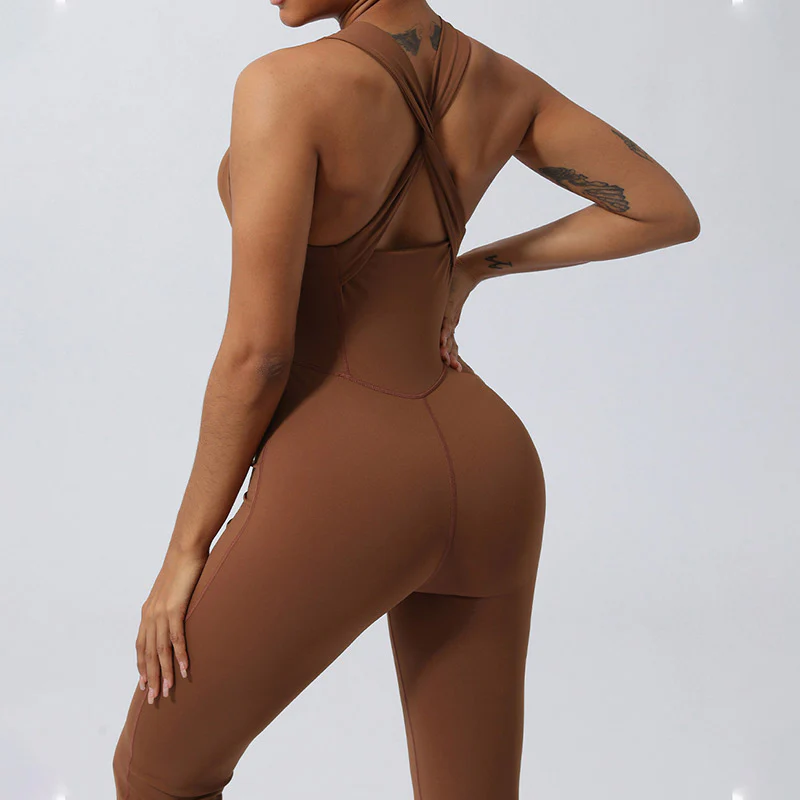 Buddha Stones Donna Allenamento Crisscross Senza Maniche Tuta Svasata Sport Fitness Yoga Bodysuit - Image 6