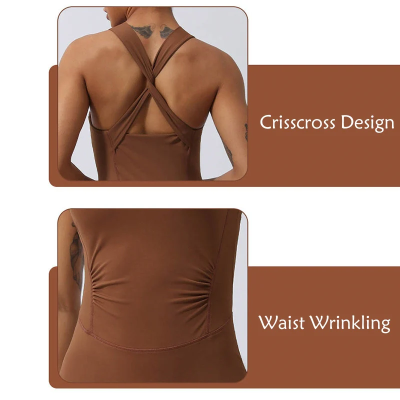 Buddha Stones Donna Allenamento Crisscross Senza Maniche Tuta Svasata Sport Fitness Yoga Bodysuit - Image 7