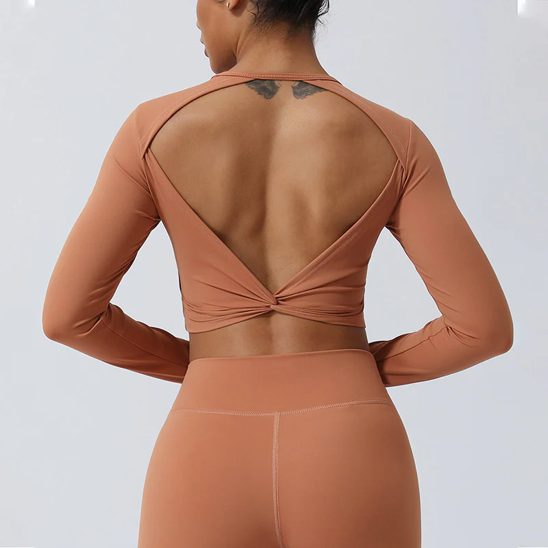 Buddha Stones Donna Allenamento Manica Lunga Crisscross Backless Top Tee Leggings Sport Fitness Yoga Outfit - Image 16