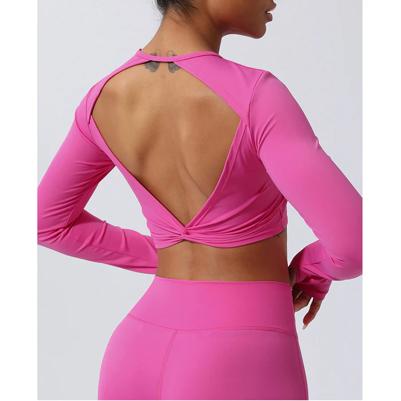 Buddha Stones Donna Allenamento Manica Lunga Crisscross Backless Top Tee Leggings Sport Fitness Yoga Outfit - Image 19