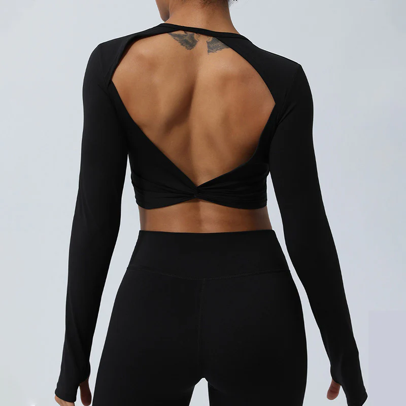 Buddha Stones Donna Allenamento Manica Lunga Crisscross Backless Top Tee Leggings Sport Fitness Yoga Outfit - Image 28