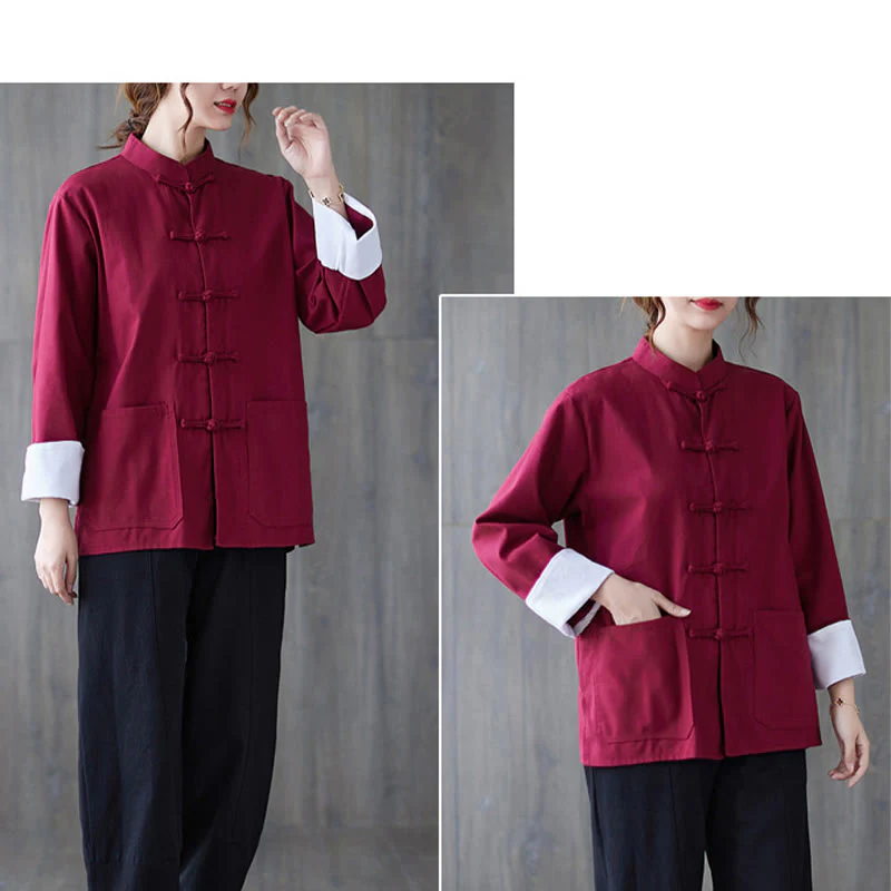 Buddha Stones Donna Camicia Manica Lunga con Bottoni a Rana Pantaloni Meditazione Cotone Lino Abbigliamento - Image 11