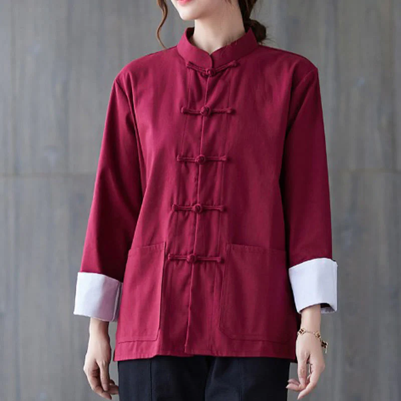 Buddha Stones Donna Camicia Manica Lunga con Bottoni a Rana Pantaloni Meditazione Cotone Lino Abbigliamento - Image 8