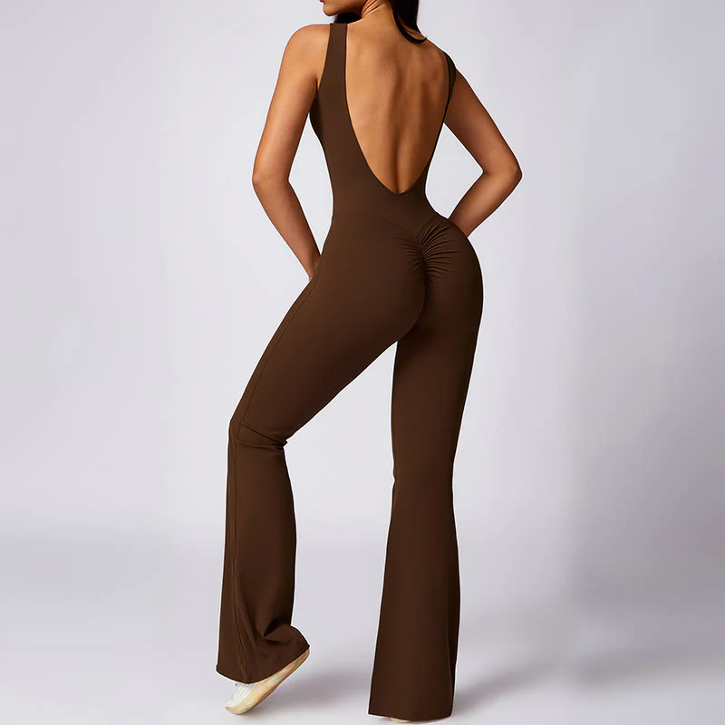 Buddha Stones Donna Casual Senza Maniche Tuta Pantaloni Svasati Sport Fitness Yoga Bodysuit - Image 24