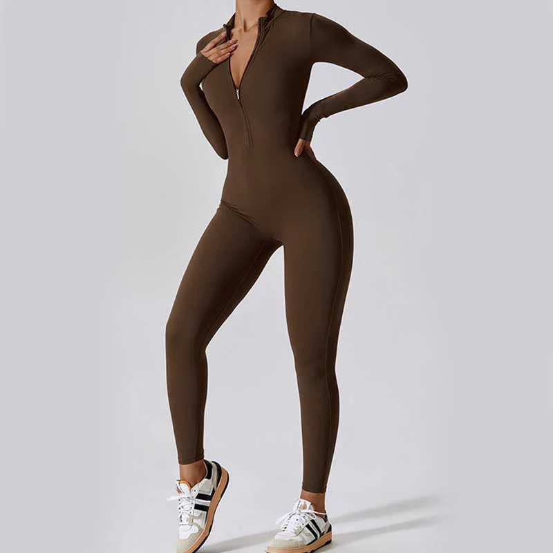 Buddha Stones Donna Cerniera Manica Lunga Shapewear Tuta Sportiva Fitness Yoga Body - Image 3