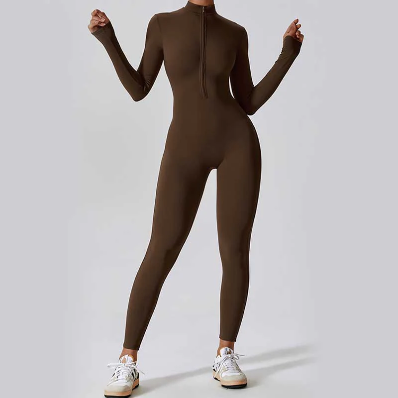 Buddha Stones Donna Cerniera Manica Lunga Shapewear Tuta Sportiva Fitness Yoga Body - Image 5