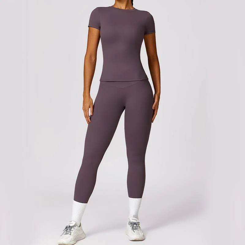 Buddha Stones Donna Manica Corta T-Shirt Top Vita Alta Leggings Pantaloni Per Sport Yoga - Image 48