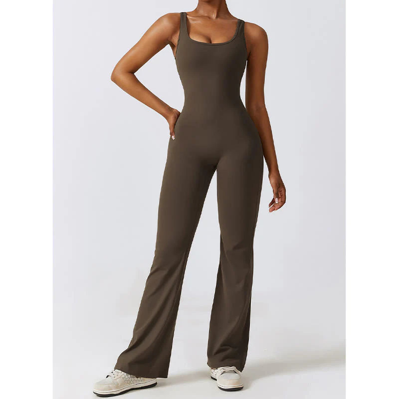 Buddha Stones Donna Tuta Senza Maniche Pantaloni Svasati Sport Fitness Yoga Bodysuit - Image 15