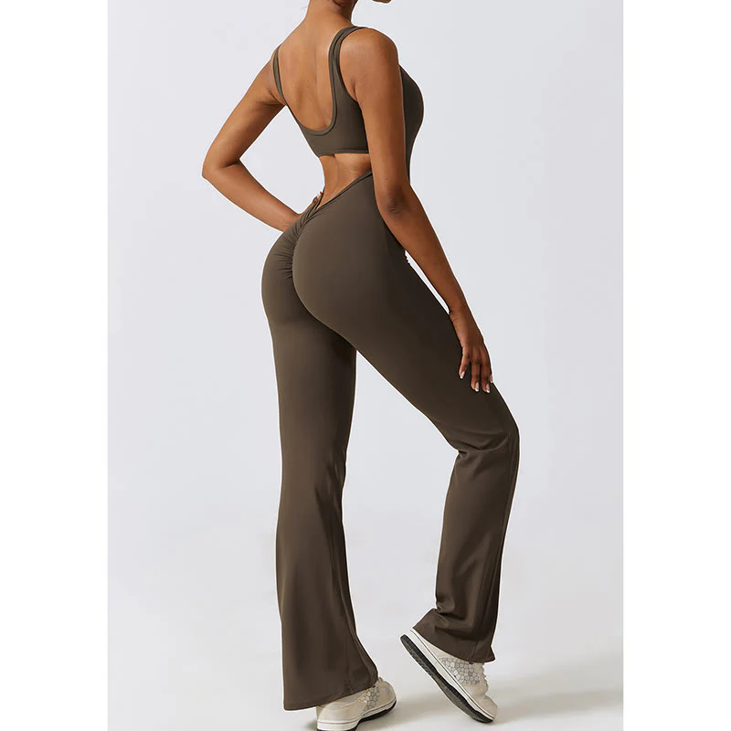 Buddha Stones Donna Tuta Senza Maniche Pantaloni Svasati Sport Fitness Yoga Bodysuit - Image 16