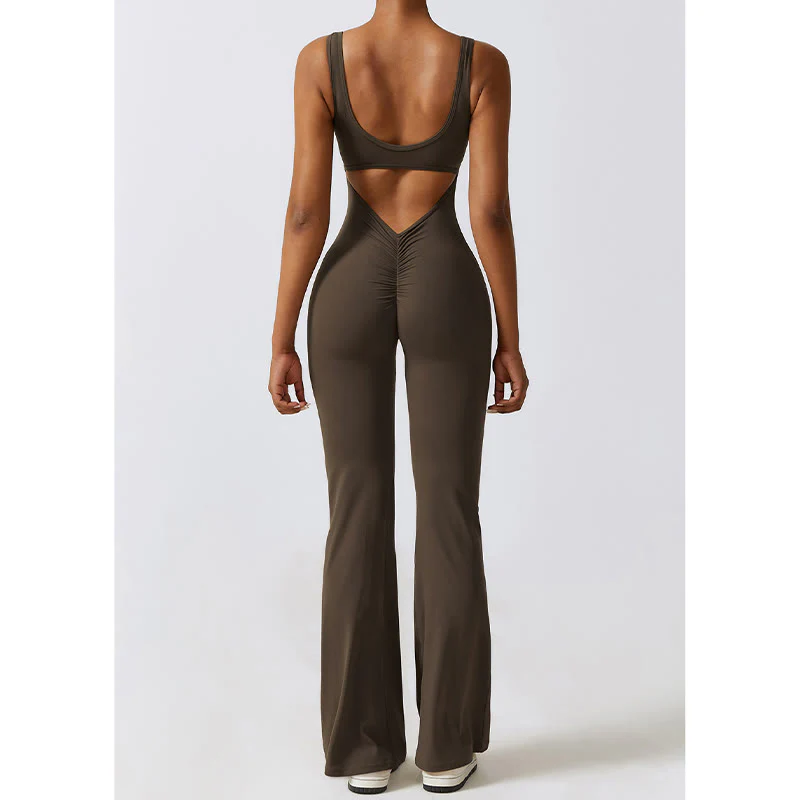 Buddha Stones Donna Tuta Senza Maniche Pantaloni Svasati Sport Fitness Yoga Bodysuit - Image 17
