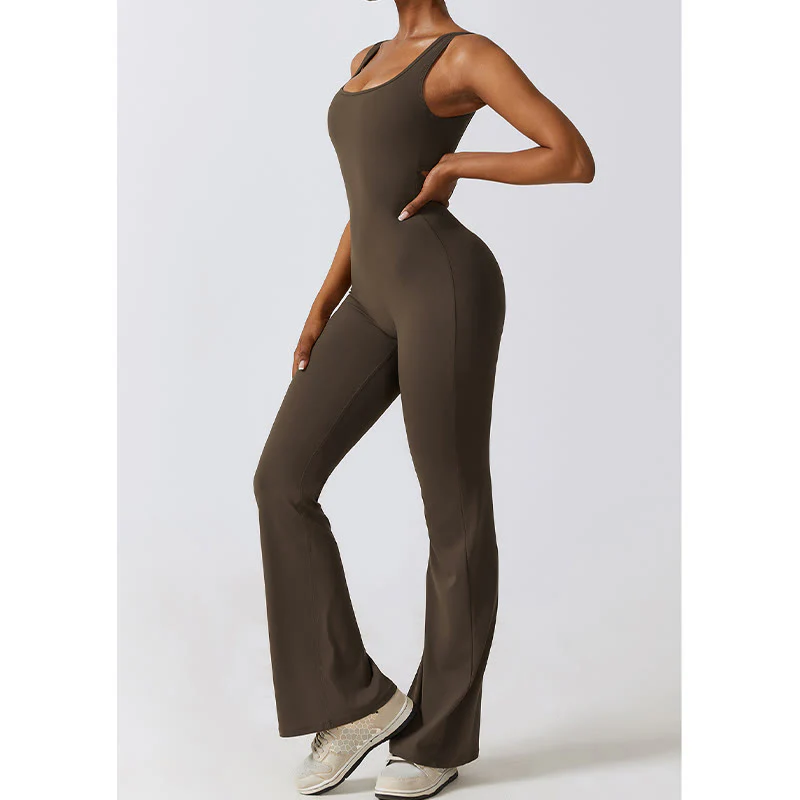 Buddha Stones Donna Tuta Senza Maniche Pantaloni Svasati Sport Fitness Yoga Bodysuit - Image 18