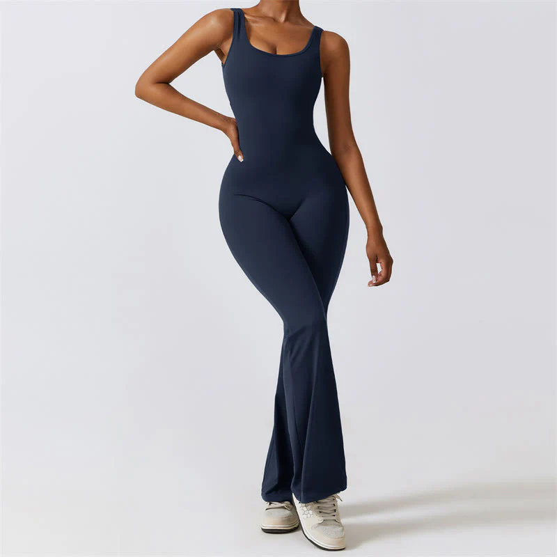 Buddha Stones Donna Tuta Senza Maniche Pantaloni Svasati Sport Fitness Yoga Bodysuit - Image 22