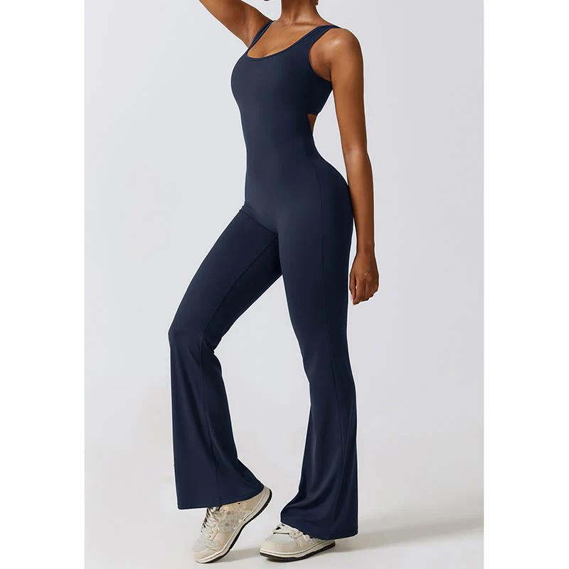 Buddha Stones Donna Tuta Senza Maniche Pantaloni Svasati Sport Fitness Yoga Bodysuit - Image 24
