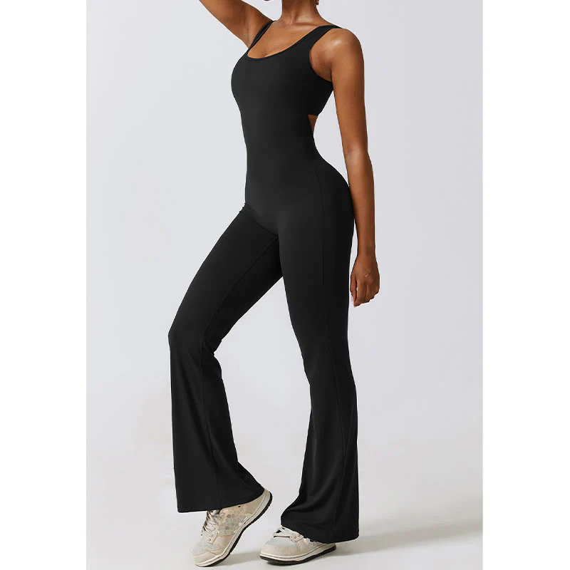 Buddha Stones Donna Tuta Senza Maniche Pantaloni Svasati Sport Fitness Yoga Bodysuit - Image 3