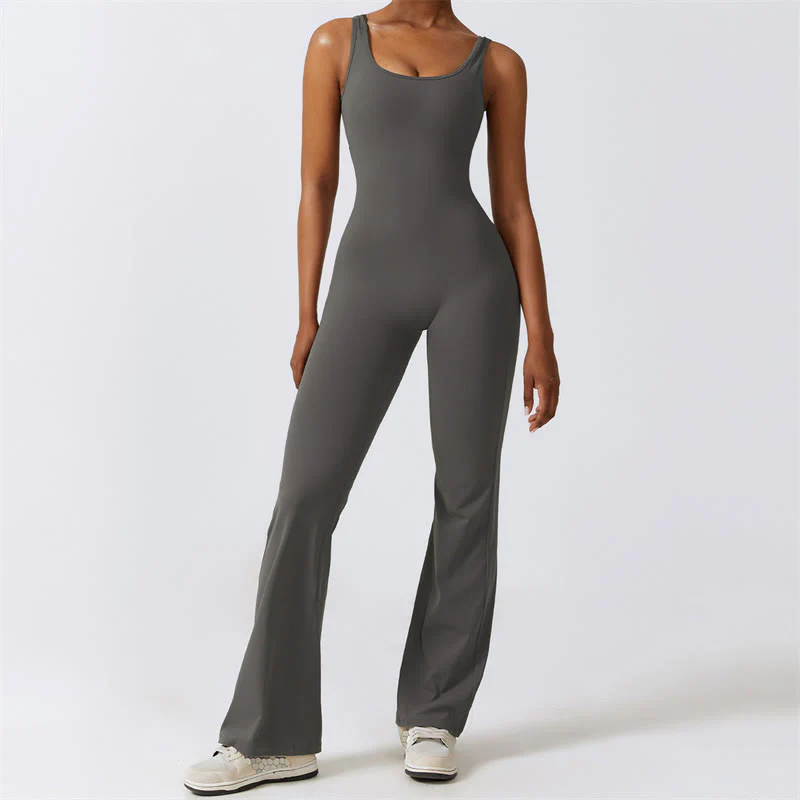 Buddha Stones Donna Tuta Senza Maniche Pantaloni Svasati Sport Fitness Yoga Bodysuit - Image 7