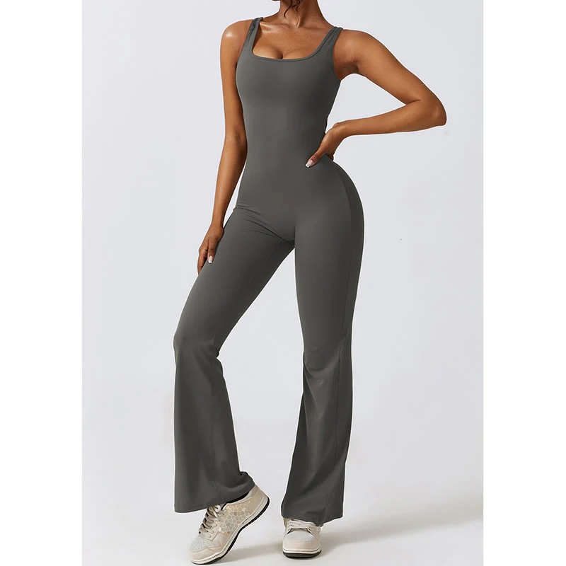 Buddha Stones Donna Tuta Senza Maniche Pantaloni Svasati Sport Fitness Yoga Bodysuit - Image 9