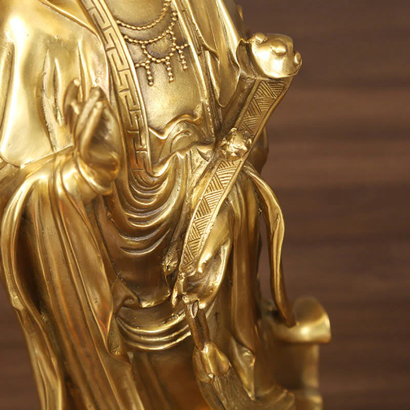 Buddha Stones Dorate in Piedi Kwan Yin Avalokitesvara Ricchezza Ottone Rame Statua Decorazione Scrivania Casa - Image 10
