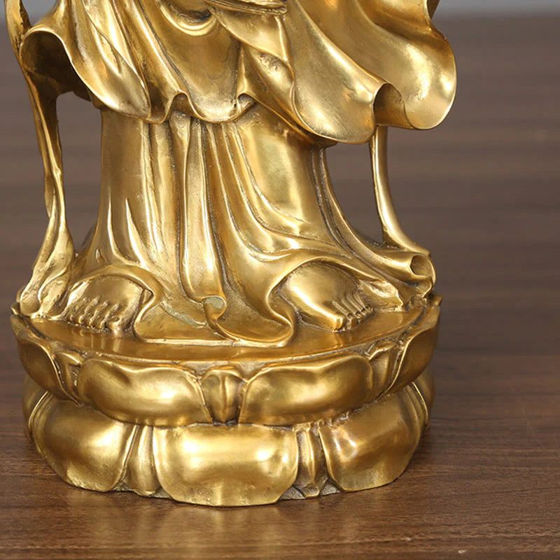 Buddha Stones Dorate in Piedi Kwan Yin Avalokitesvara Ricchezza Ottone Rame Statua Decorazione Scrivania Casa - Image 11