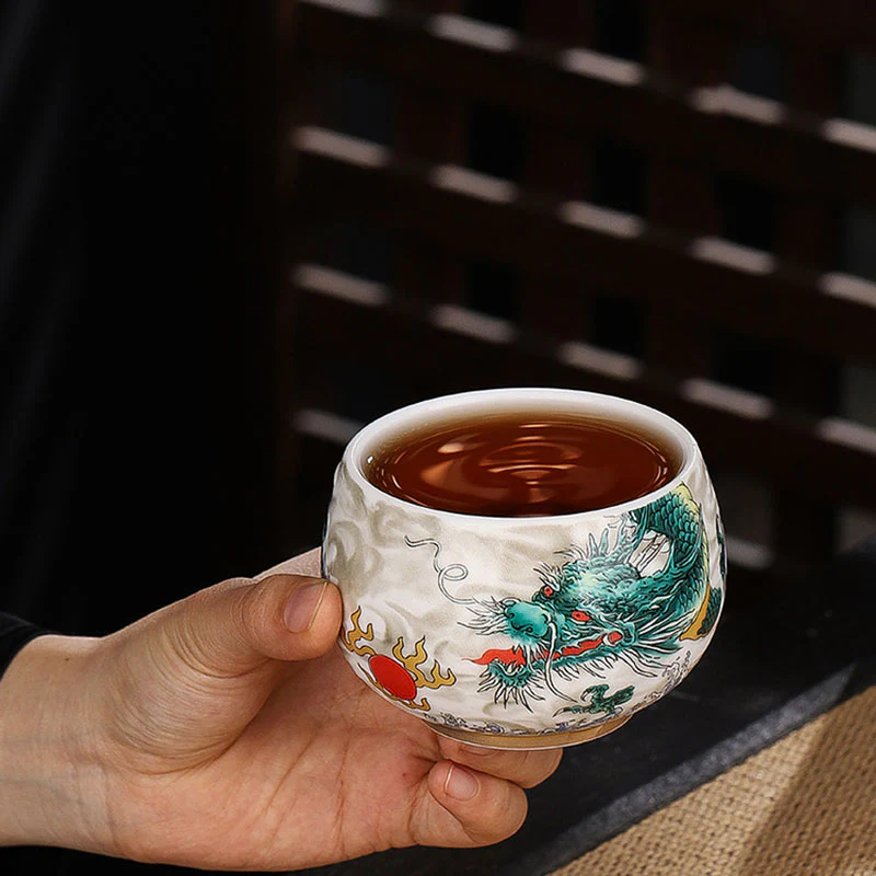 Buddha Stones Drago Cicala Bambù Cervo Gru Loto Prugna Fiore Tazza da tè in ceramica Kung Fu Tazza da tè Ciotola 185ml - Image 4