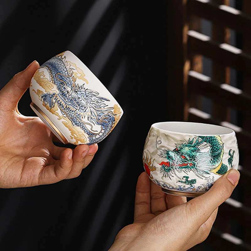 Buddha Stones Drago Cicala Bambù Cervo Gru Loto Prugna Fiore Tazza da tè in ceramica Kung Fu Tazza da tè Ciotola 185ml - Image 8