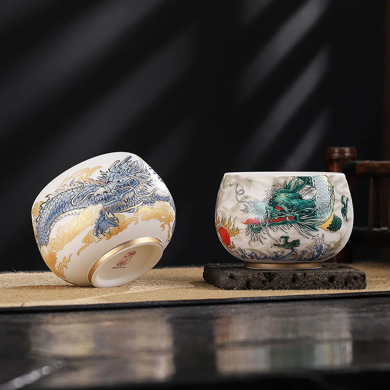 Buddha Stones Drago Cicala Bambù Cervo Gru Loto Prugna Fiore Tazza da tè in ceramica Kung Fu Tazza da tè Ciotola 185ml - Image 9