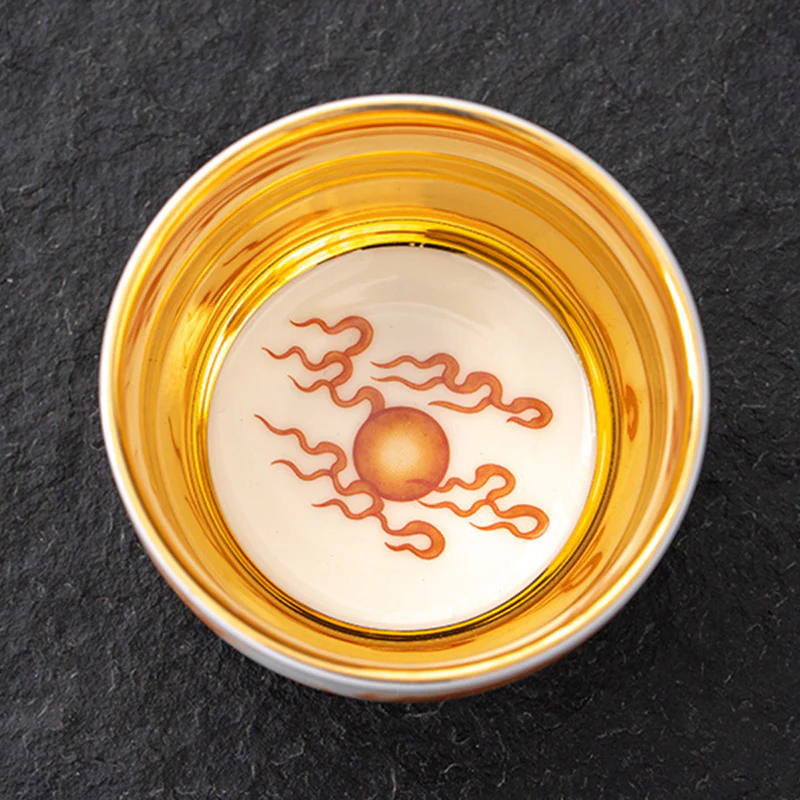 Buddha Stones Drago Fenice Gru Sole Oceano Onde Tazza da tè in ceramica dorata Tazza da tè Kung Fu 170ml - Image 5