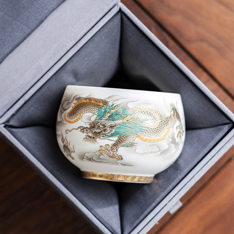 Buddha Stones Drago Fenice Nuvole di Buon Auspicio Tazza da Tè in Ceramica Tazza da Tè Kung Fu con Scatola Regalo - Image 14