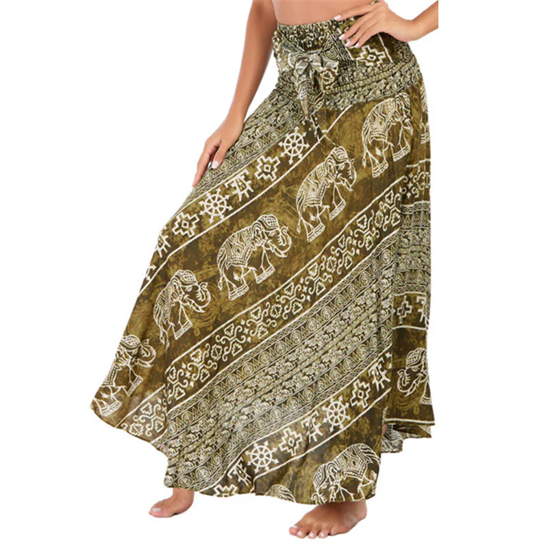 Buddha Stones Due stili indossano Boho Elephant Geometry Abito con gonna allacciata - Image 33