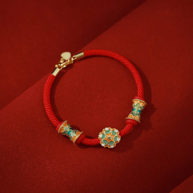 Buddha Stones Dunhuang 925 Sterling Silver Lotus Drum Nuovo inizio Braccialetto in corda rossa