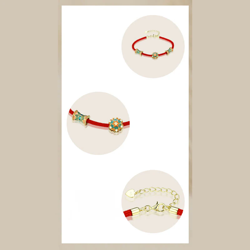 Buddha Stones Dunhuang 925 Sterling Silver Lotus Drum Nuovo inizio Braccialetto in corda rossa - Image 10