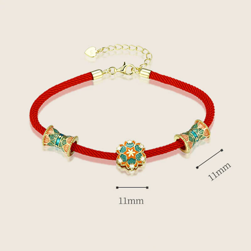 Buddha Stones Dunhuang 925 Sterling Silver Lotus Drum Nuovo inizio Braccialetto in corda rossa - Image 11