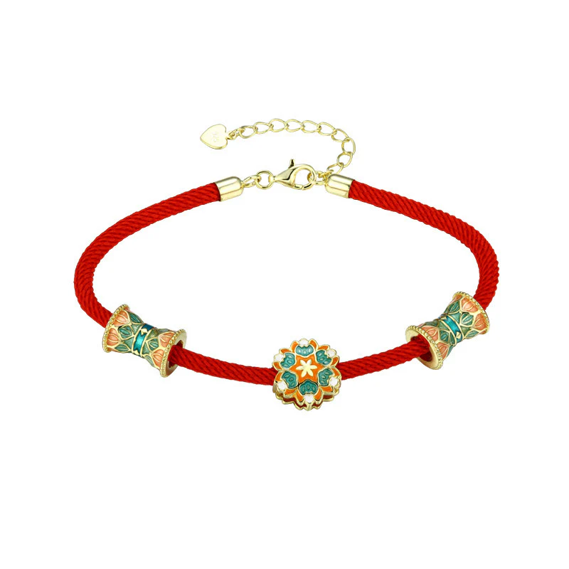 Buddha Stones Dunhuang 925 Sterling Silver Lotus Drum Nuovo inizio Braccialetto in corda rossa - Image 12