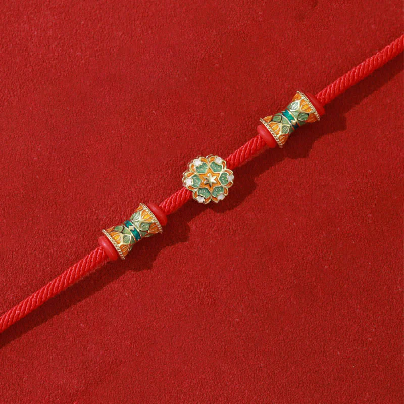 Buddha Stones Dunhuang 925 Sterling Silver Lotus Drum Nuovo inizio Braccialetto in corda rossa - Image 5