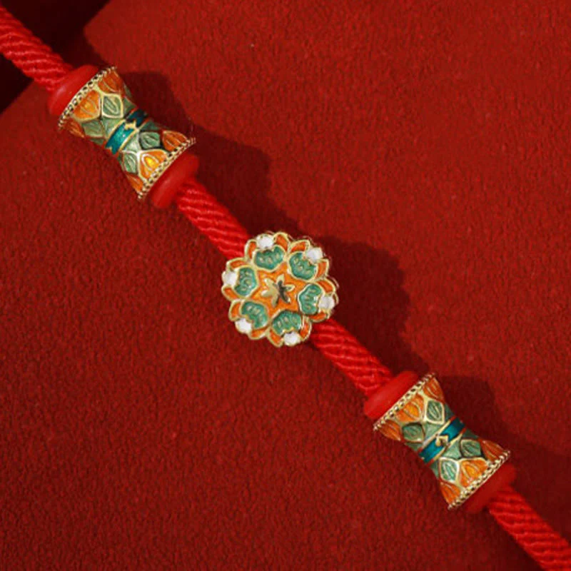 Buddha Stones Dunhuang 925 Sterling Silver Lotus Drum Nuovo inizio Braccialetto in corda rossa - Image 6
