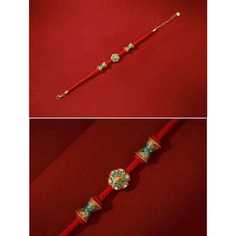 Buddha Stones Dunhuang 925 Sterling Silver Lotus Drum Nuovo inizio Braccialetto in corda rossa - Image 8