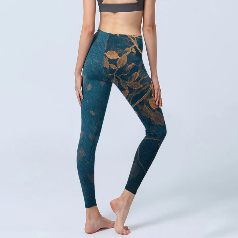 Buddha Stones Eleganti leggings da palestra con stampa a motivo di foglie, pantaloni da yoga da donna - Image 5