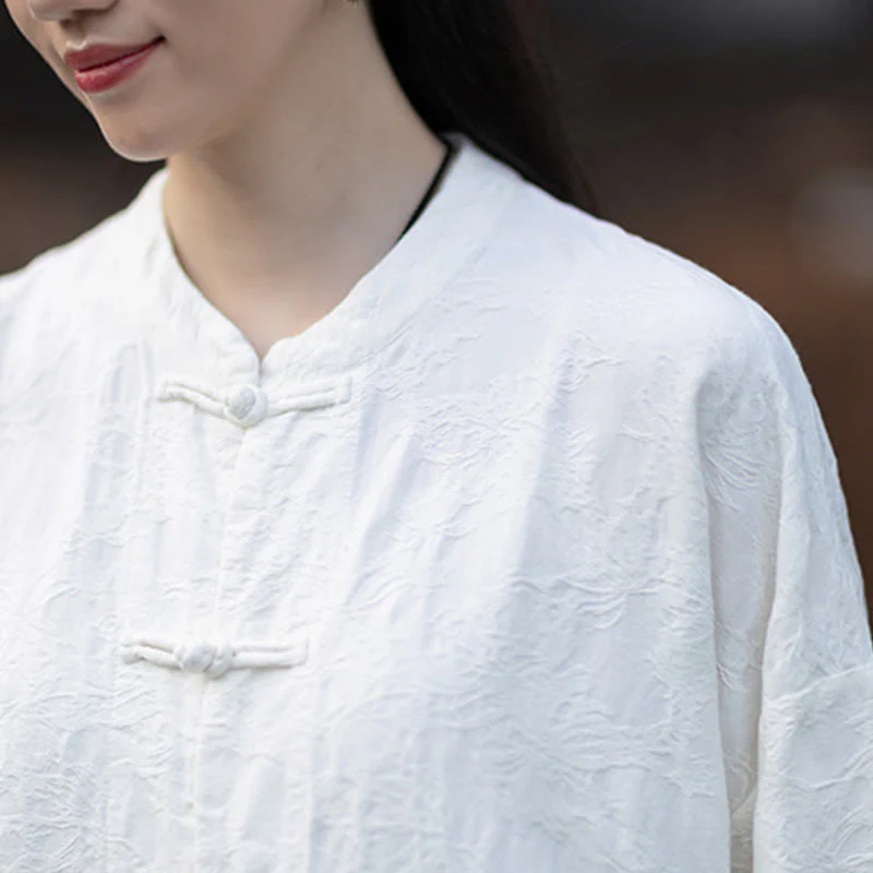 Buddha Stones Fall Jacquard Camicia a maniche lunghe con bottoni a rana da donna, pantaloni, abbigliamento in cotone e lino - Image 22