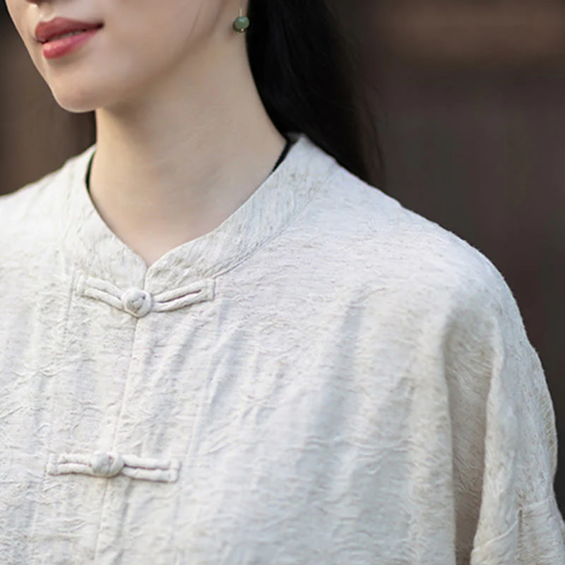 Buddha Stones Fall Jacquard Camicia a maniche lunghe con bottoni a rana da donna, pantaloni, abbigliamento in cotone e lino - Image 28