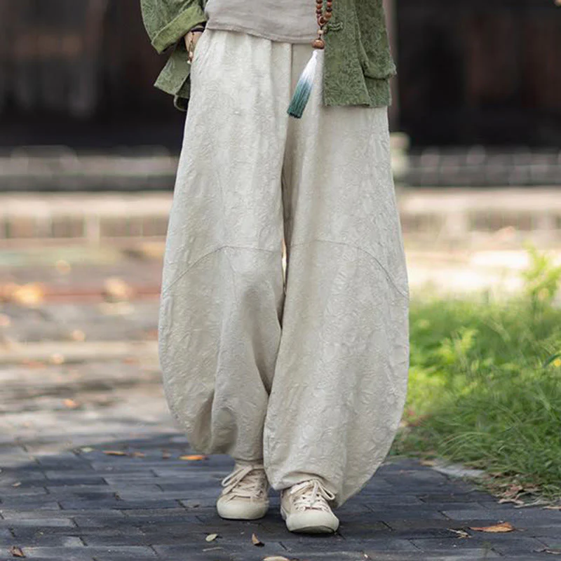 Buddha Stones Fall Jacquard Camicia a maniche lunghe con bottoni a rana da donna, pantaloni, abbigliamento in cotone e lino - Image 30