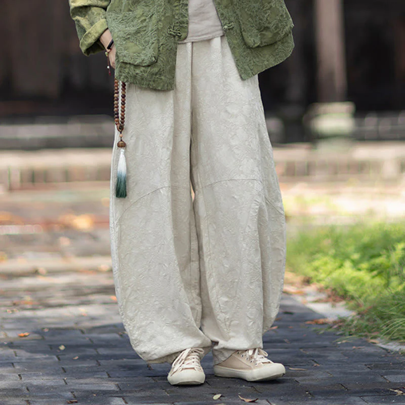 Buddha Stones Fall Jacquard Camicia a maniche lunghe con bottoni a rana da donna, pantaloni, abbigliamento in cotone e lino - Image 31