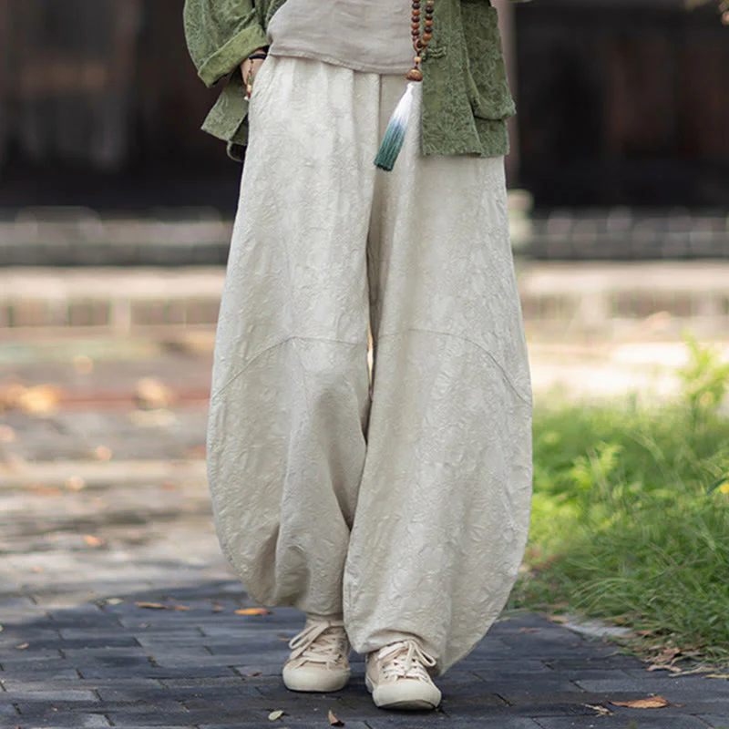Buddha Stones Fall Jacquard Camicia a maniche lunghe con bottoni a rana da donna, pantaloni, abbigliamento in cotone e lino - Image 34